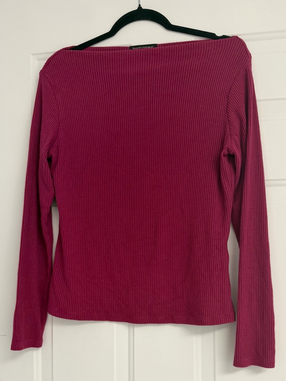 Banana Republic Ribbed Long-Sleeve Boatneck Top - Raspberry Pink